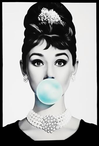 KUSTOM ART Cuadro Serie Actores Celebres de Hollywood Audrey Hepburn Chewing Gum Impresión sobre madera 30 x 21 cm.