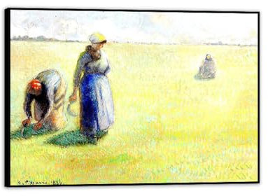 Gras schneiden von Camile Pisarro–Reproduktion Gemälde–Gerahmt,Bild auf Leinwand Vintage –berühmtes Kunstwerk-Poster für Wohnzimmerdekoration, 70 x 98 cm (27,6 x 38,5), schwarzer Rahmen