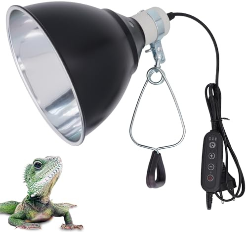 BREUAILY Support de Lampe Chauffante Tortue Aluminium Dôme Support de Lampe Basking pour Tortue avec Interrupteur et Pince Pivotante à 360 ° pour Amphibiens Lézards Tortues Geckos (7.2 inch)