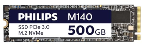 PHILIPS Interne Solid State Drive M.2 M140 - NVMe PCIe Gen3 500 GB (2280), für Desktop-PCs und Notebooks, für Grafik- und Videobearbeitung, Gaming, Lesen 3500 MB/s, Schreiben 2800 MB/s | Für Gaming und Videobearbeitung, TLC Cache, TRIM und SMART Unterstützung, flüsterleise ohne bewegliche Teile