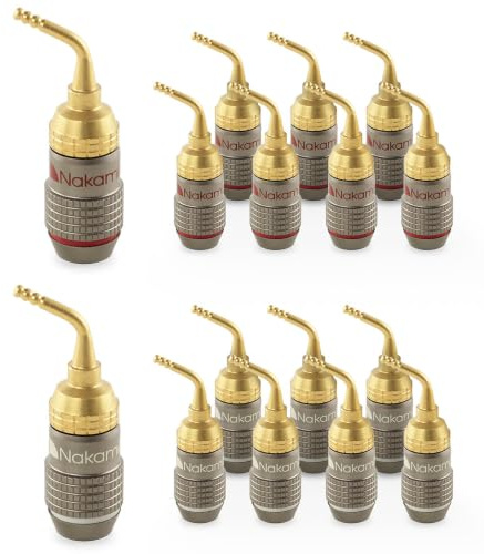 Nakamichi FanLock Excel Series 24k Gold Plated 2mm Pin Plugs Banana 10 AWG - 18 AWG Gauge Size 4mm for Spring Clip Speakers Amplifier Hi-Fi Home Theatre Wire Cable Quick Connector, 16 Pcs (8-Pairs)