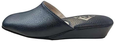 Ciabatte pantofole da donna classiche in vera pelle Alma Made in Italy cucite suola in pelle scamosciata tacco a zeppa 3cm (Blu, Sistema Taglie Calzature EU, Adulto, Donna, Numero, Media, 38)