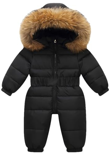 amropi Bebé Niña Traje de Nieve Mono con Capucha Plumón Chaqueta Abrigo Invierno Mameluco Negro, 2-3 años