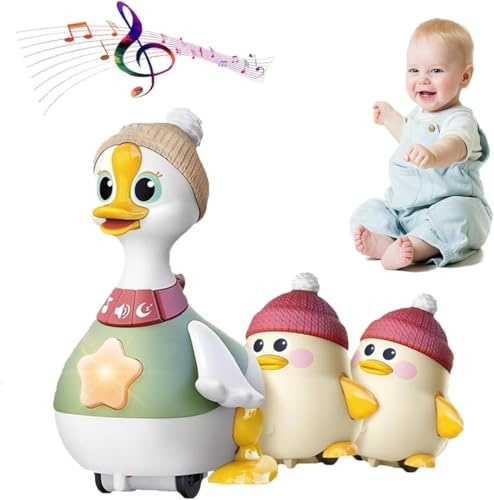 Tummy Time Duck Family Toy, pato caminante con patos bebé, paquete de 3 patos oscilantes for el tiempo boca abajo, juguetes for bebés de 6 a 12 meses, múltiples modos, juguete luminoso y gateando for