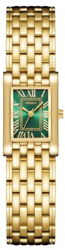 CIVO Damenuhr Gold Vintage Armbanduhr: Klein Uhren Damen Edelstahl - Eckig Frauen Uhr Römische Nummer Designer Grün Zifferblatt