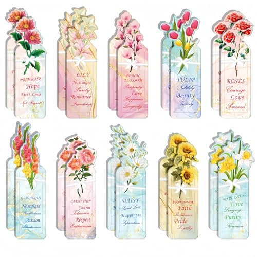 Drawelrty 20 Stück Weihnachten Magnetische Lesezeichen mit Karikatur Pflanzen Blumen Muster Handbuch Papier Lesezeichen Kreativität Geschenk für Schule Schüler Lehrer Lesen Bookmarks (Blumen-20 Blatt)