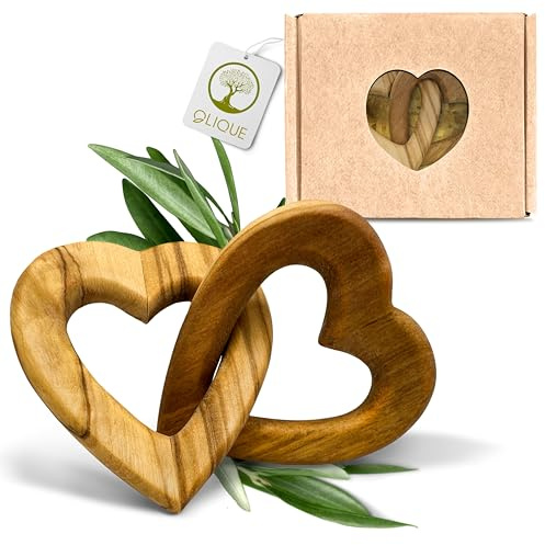 OLIQUE Holzherzen, Olivenholz - Verbundene Holz Herzen als individuelles Geschenk zur Hochzeit, Hochzeitstag oder Verlobung (8 cm)