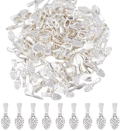 DICOSMETIC 200 piezas pequeños colgantes Bails 15 x 5 mm colgante adhesivo aleación joyas Bails para charm cuchara Bail Pendiente Charms Platino para la fabricación de joyas Diámetro: 4,5 x 3 mm