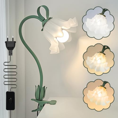 WLHONG Blumen Klemmlampe LED Leselampe mit Clip Grün