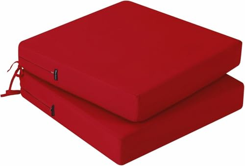 PRIMEPATIO Sitzkissen für den Außenbereich, dick, 7 cm, Rattan, wasserdicht, für Gartenmöbel mit Bändern, Terrassen-Esszimmerstuhl-Pads, 45 x 45 cm, Rot, 2 Stück