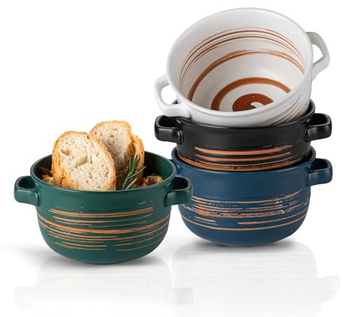 YUN TAO Lot de 4 bols à soupe avec poignées en céramique pour soupe, céréales, piment, ragoût de bœuf, tartes, four, micro-ondes et lave-vaisselle - 946 ml