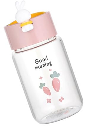 OFFSCH Cartoon Rabbit Modeling Glass Cup Hydrate Water Bottle Safe and Comfortable Grip