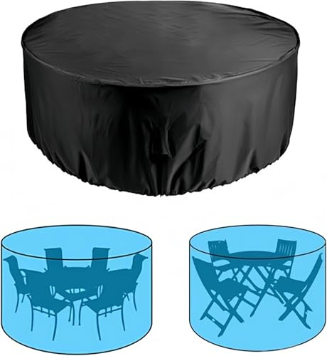 Housse ronde pour meubles de terrasse, housse de protection pour table de jardin, imperméable, anti-poussière et indéchirable, tissu Oxford durable, résistant à la décoloration (noir, 120 x 75 cm)