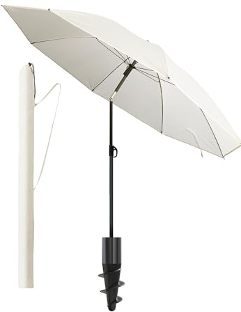 Menz Sonnenschirm Strand, Fb. Beige - UPF 50+ Strandschirm Ø 180 cm, Sonnenschutz für Strand und Balkon - Strandschirm windfest stabil, Sonnenschirm mit Schutzhülle