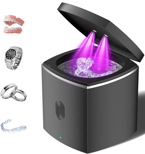 Limpiador ultrasónico de retención para dentaduras postizas – Máquina limpiadora de prótesis sónico para protector bucal, arandela plateada, anillo de joyería, soporte de cepillo de dientes, joyería