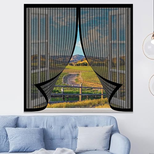 Mosquitera Ventana Corredera 90 x 85 cm sin Taladrar Personalizable Cortina Contra Mosquitos Apto para Niños y Mascotas para Todo Tipo de Ventanas, Negro
