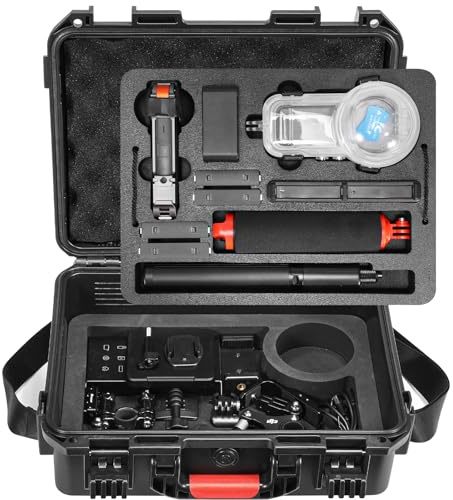 AMAZEAR Hard Case for Insta360 X6 X5 X4 Air Accessories, Black | X4/X5/X6 Waterproof Protective Hardshell Carrying Case for Diving Kit Bullet Time Handle 2.0 with Shoulder Strap, Dual Layers