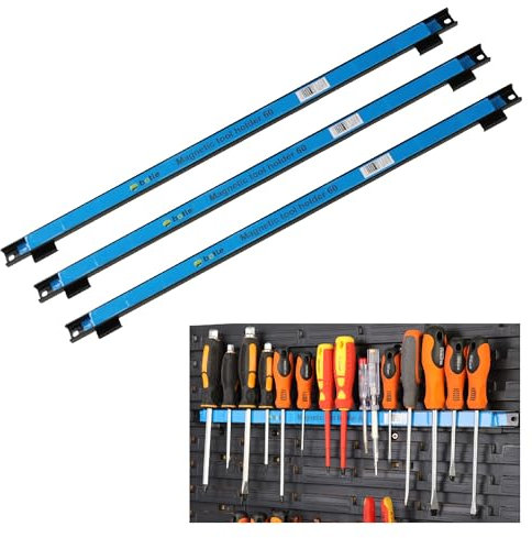 botle 3 x barra magnetica degli attrezzi in metallo, lunghezza 60 cm, colore nero, per lavagne degli attrezzi della marca, staffe di fissaggio per cacciaviti, pinze, trapani e molto altro ancora