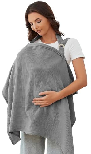 Couverture d'allaitement en coton gris, douce et respirante, couverture d'allaitement double face pour maman, protection de l'intimité à 360 °, couverture d'allaitement pour bébé