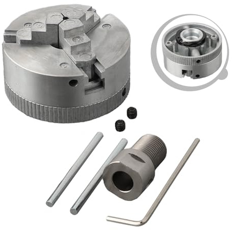 Mandrino per tornio a 3 ganasce dal design compatto con accessori per applicazioni in legno e metallo (mandrino + asta da 8 mm)
