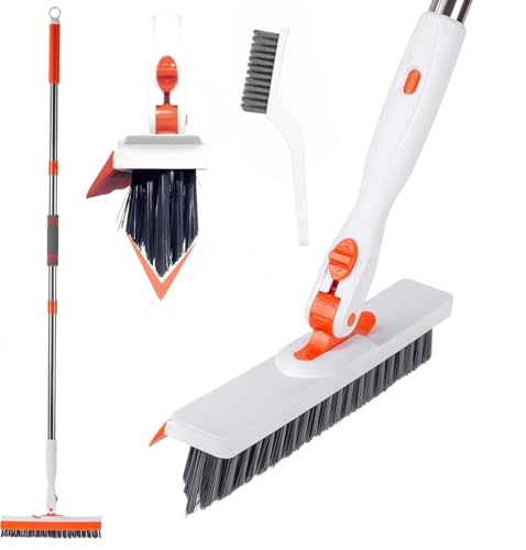 SZLFKJ Grout Cleaning Brush with Adjustable Long Handle, V-Shaped Grout Scrub Brush for Tile Floors, 2 in 1 Stiff Bristle Scrub Brush for Crevice, Tile Line, Shower, Kitchen, Bathroom