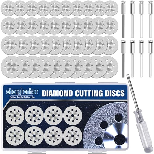 shengbenhao 40 Pcs 545 Diamond Cutting Wheel Cut Off Discs - 20/22/25/30 mm | Compatible with Dremel Rotary Tool, Mandrel Diameter:3mm, Cutting Stone, Glass, Ceramic, Marble