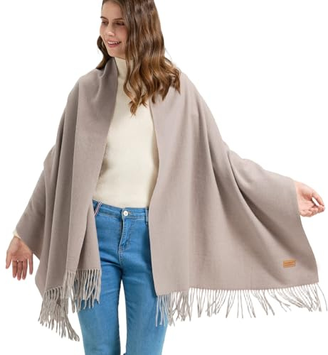 Nonakgado wool scarf women-winter khaki woolen pashmina shawls and wraps for travel evening dresses(Khaki)