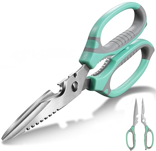 Sharp Kitchen Scissors Detachable with Soft Comfort Handle,Dishwasher Safe Cooking, Heavy Duty Stainless Steel Kitchen Shears, Easy to Clean (Green)
