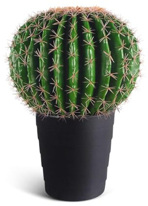 IvoQ Cactus Artificiel 50cm - Plante Artificielle Réaliste en Pot Noir - Grand Faux Cactus pour Intérieur & Extérieur - Décoration Vert sans Entretien pour Salon, Bureau ou Balcon