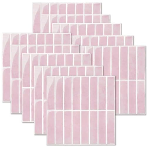 Eubswa Självhäftande kakeldekal för kök, badrum, 3D klistermärken med enkel applikation, modernt design, 10-pack (30,5 x 30,5 cm), avtagbara, vattentäta för hyreslägenheter (Rosa)