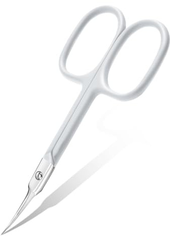 CGBE Tijeras Cutículas Profesionales Punta Fina Curva Acero Inoxidable | Extra Afilado, para Cutículas Piel Muerta y Cejas, Asa Ergonómico, para Salón de Manicura y Uso en Casa (Blanco)