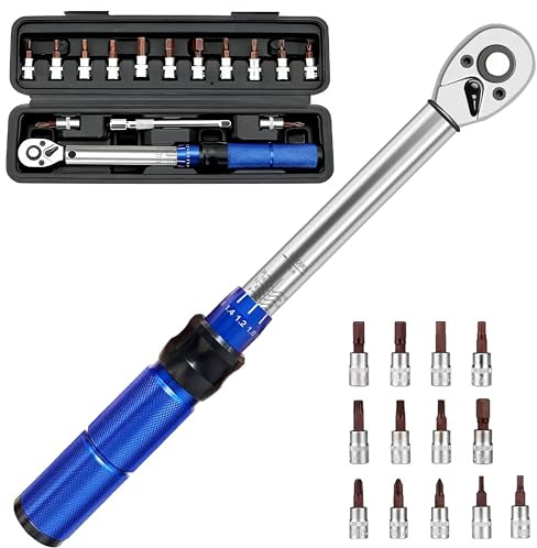 HuaCommerce Juego de llaves dinamométricas de 15 piezas para bicicleta y motocicleta con maletín de almacenamiento – Juego de llaves de torque de 1/4 pulgada, juego de llaves Allen de 2-24 nm para