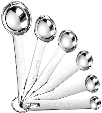 Measuring Spoons Sets, 6-Piece Stainless Steel Measuring Spoons, Measuring Spoons for Baking and Cooking, Table Spoon Measuring Scoop Set with Round Handle Design for Kitchen Use