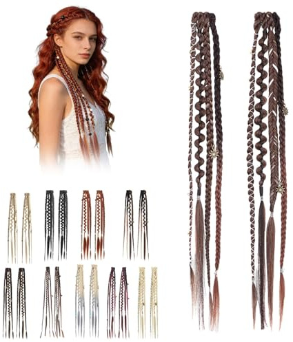Elastische Pferdeschwanzverlängerungen,Instant Boho Pferdeschwanz,geflochtene Pferdeschwanzverlängerung Haargummi,Clip-in-Haarverlängerungen,Festival Charms handgeflochtene Pferdeschwänze (A)