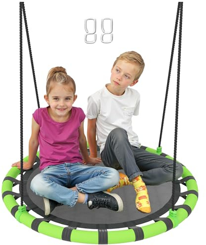AIYAPLAY Balançoire nid d'oiseau, balançoire Suspendue avec Cordes réglables en Hauteur, siège Rond Ø 100 cm, Aire de Jeux extérieure pour Jardin, terrasse, arrière-Cour, Noir