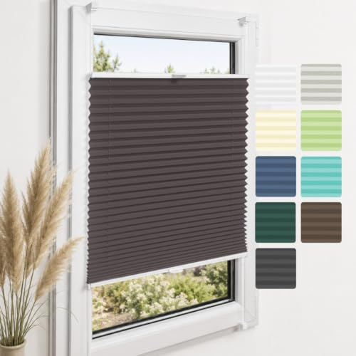 Home-Vision Premium Plissee ohne Bohren Klemmfix Braun B75cm x H120cm | Faltrollo mit Klemmträger Lichtdurchlässig Rollo Leinenoptik Blickdicht Sonnenschutz Jalousie für Fenster & Tür