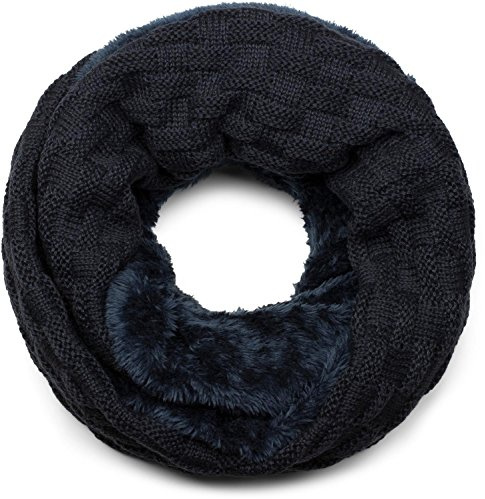 styleBREAKER Unisex Loop Schal Flecht Muster Fleece Futter | Feinstrick 58x21cm. Thermo Inlay. elastisch. winterfest. weiche Haptik. Rundschal. enganliegendes Design.