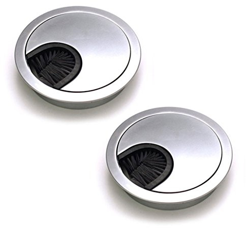 Dioxide 2 Passacavi di Metallo da 60 mm, Passacavi Con Setole per Varie Scrivanie Con Computer, Metallizzato Argento Perlato e Cromato