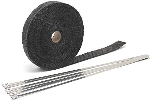 FMingNian Mn-Parts 1 Set 25 mm x 5/10/15 m Titan-Auspuff-Wärmedämmungsrolle für Motorrad-Fiberglas-Hitzeschutzband mit Edelstahlbändern (Größe : 10 m schwarz)