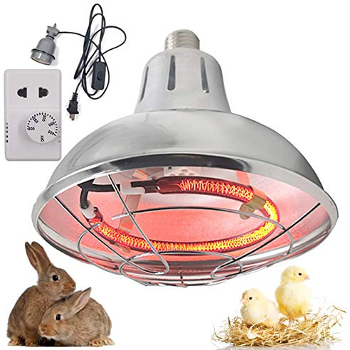 DBMGB 220V Lampada Riscaldante per Cani Cuccioli, Lampada Infrarossi Riscaldante per Animali Domestici, Kit Lampada Riscaldante Cuccioli, Pollame Lampada Termica