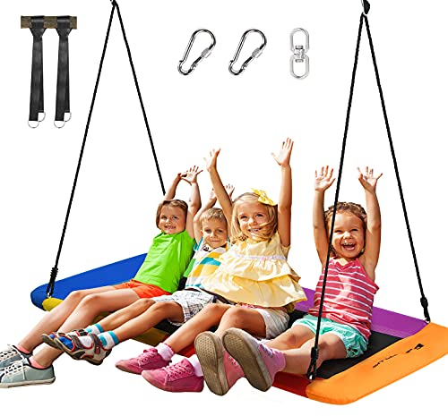 GOPLUS Nestschaukel Outdoor, Kinderschaukel mit Verstellbarer Höhe von 100 bis 180cm bis 300kg belastbar, Baumschaukel Hängeschaukel, Gartenschaukel für Kinder Erwachsene (Bunt)