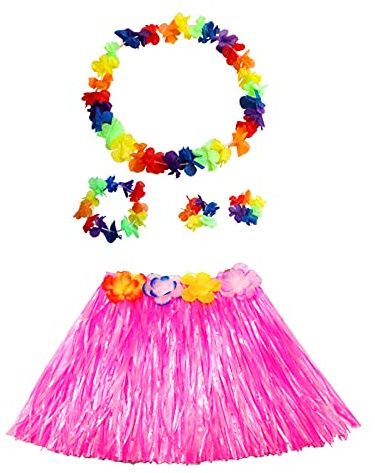 duoyif Hawaii Hula Rock Mit Blumenkette Hula Rock Hawaiian Hawaii Outfit Party Kostüm Set Grasröcke Für Cheerleading Strand Partys Ostern Festivals 40cm