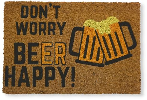 KOKO DOORMATS Paillasson Exterieur Entree Coco | Base PVC Antidérapante | Tapis d’Entrée Absorbant et Durable | Design Original pour Intérieur et Extérieur Abrité | 40x60 cm | Don't Worry Beer Happy