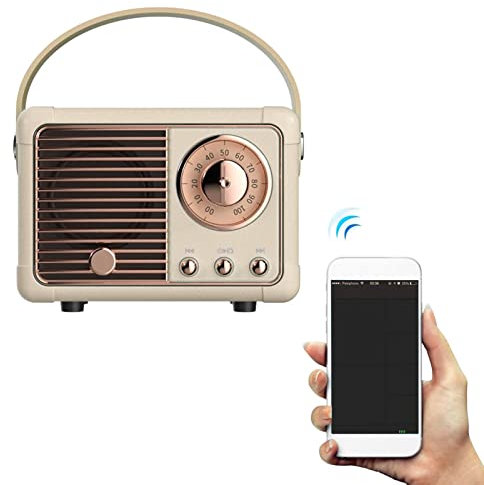 Enceinte Bluetooth rechargeable avec radio FM et transport en cuir ou autres appareils intelligents, design rétro, sortie haut-parleur 3 W avec câble charge USB (blanc/bleu/ /vert)