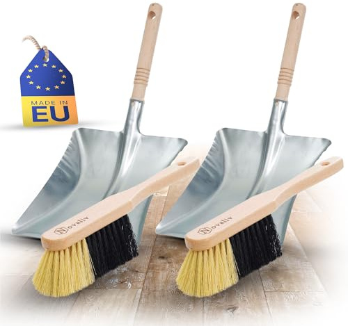 Novaliv 2X Kehrblech Set Kehrblechgarnitur Handfeger FEINE KUNSTBORSTEN und Kehrblech Metall Silber verzinkt Kehrblechbesen zum Aufkehren Handkehrset Kehrblechset Kehrschaufel Feger und Kehrblech