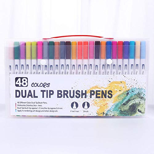 Samnuerly Aquarellstift Aquarellstift Pinselmarker Dual Tip Drawing für Bullet Journal Art Marker 12 24 36 48 60 72 100 120 Farben Stifte 48 Farben Schwarz (12 Farben Schwarz) (48 Farben Weiß)