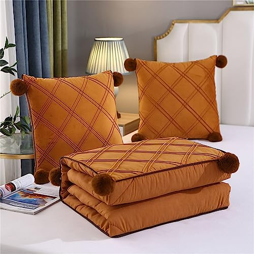 Surwin Reisedecke Kissen 2 In 1, Plüschball-Dekoration Flugzeug/Auto Kissen Decke Verwandlungskissen Decke mit Reißverschluss, Mikrofaser Steppdecke Zierkissen Wohndecke (110x150cm,Orange)
