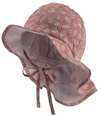 Sterntaler Sonnenhut Blätter mit Nackenschutz und Bindeband - schütztender Sommerhut Mädchen aus Baumwolle mit praktischem Bindeband - Sonnenhut Baby mit Druckmuster - rosenholz, 49