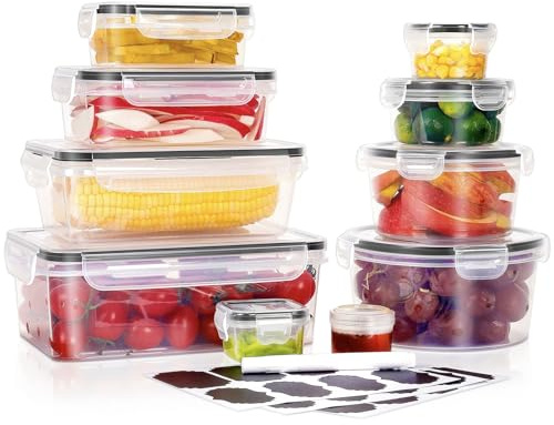 Otauoaea Contenitori Ermetici per Alimenti, 20 Pezzi (10 Contenitori + 10 Coperchio) Contenitore per Alimenti in Plastica Senza BPA, Set Contenitori per Alimenti