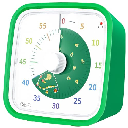 Yunbaoit Dinosaur Disk Visual Timer with Protective Case, 60 Minute Countdown Timer for Kids and Adults, Silent Time Management Tool(Green Dinosaur)